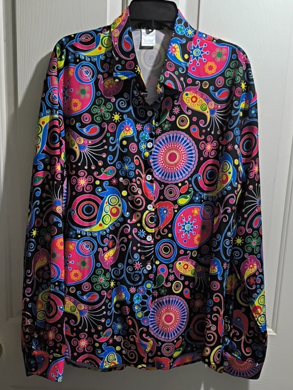 Vivid Paisley-Print Long Sleeve Shirt - Black/Multi